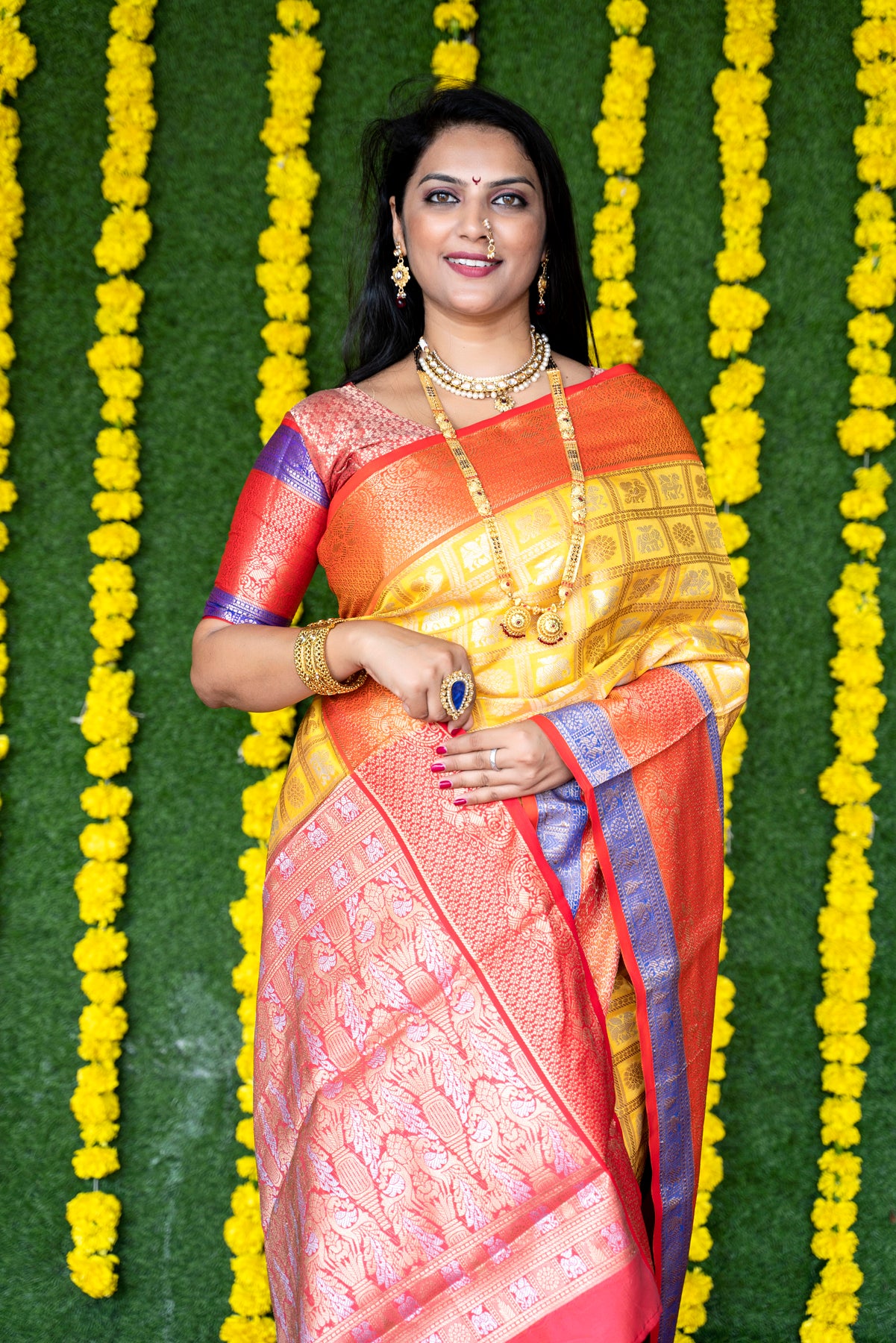 Yellow Soft Handloom Weaving Kanchipuram Silk Saree