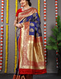 Blue Paithani Silk Saree With Zari Weaving Banarasi Silk Saree