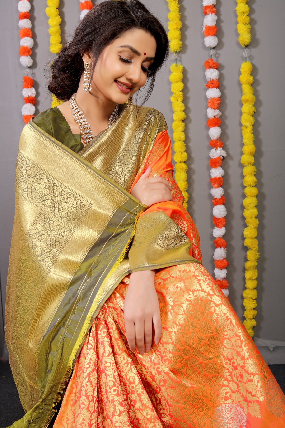 Orange Paithani Silk Saree With Zari Weaving Banarasi Silk Saree