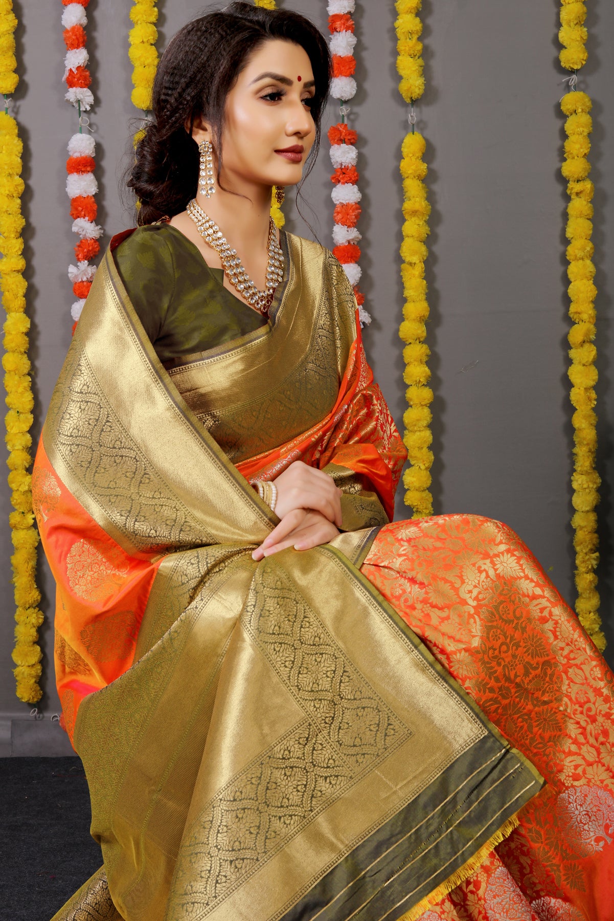 Orange Paithani Silk Saree With Zari Weaving Banarasi Silk Saree