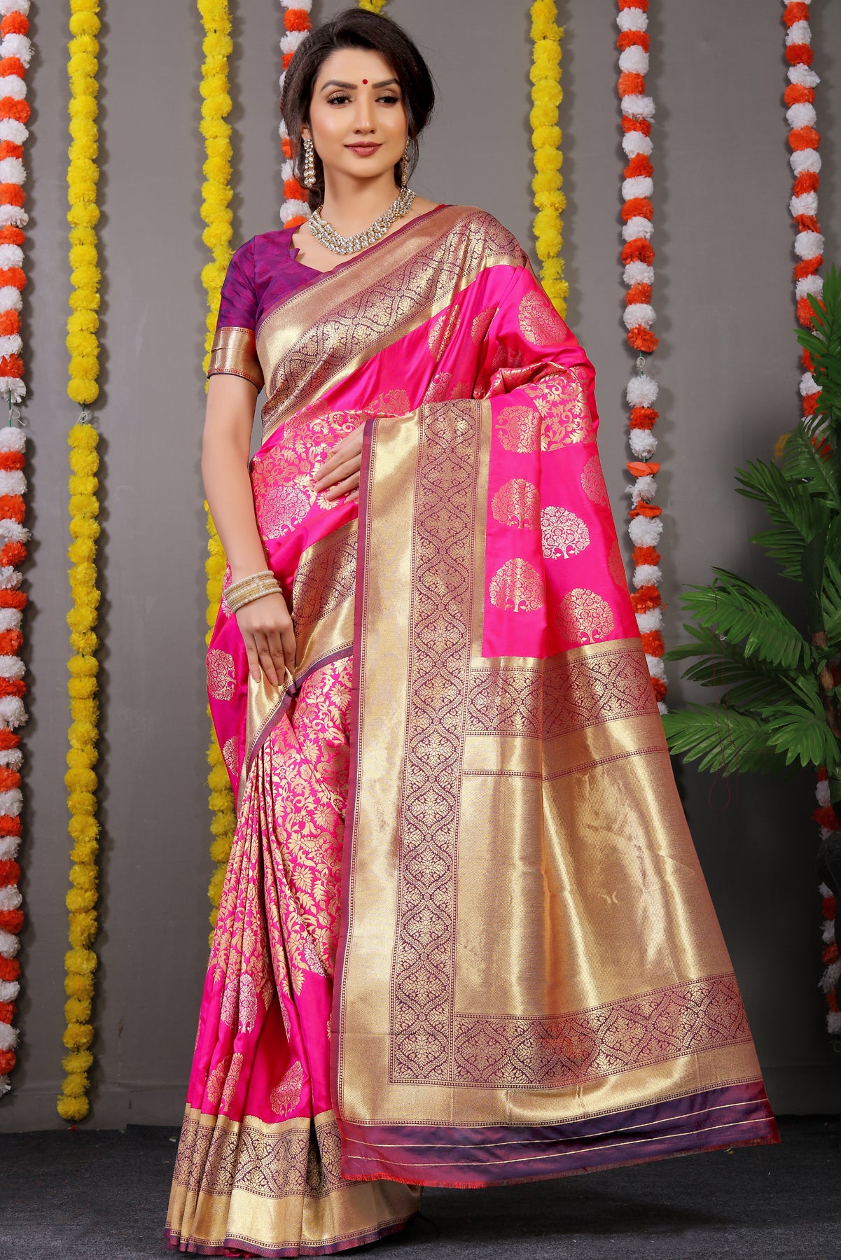 Pink Paithani Silk Saree With Zari Weaving Banarasi Silk Saree