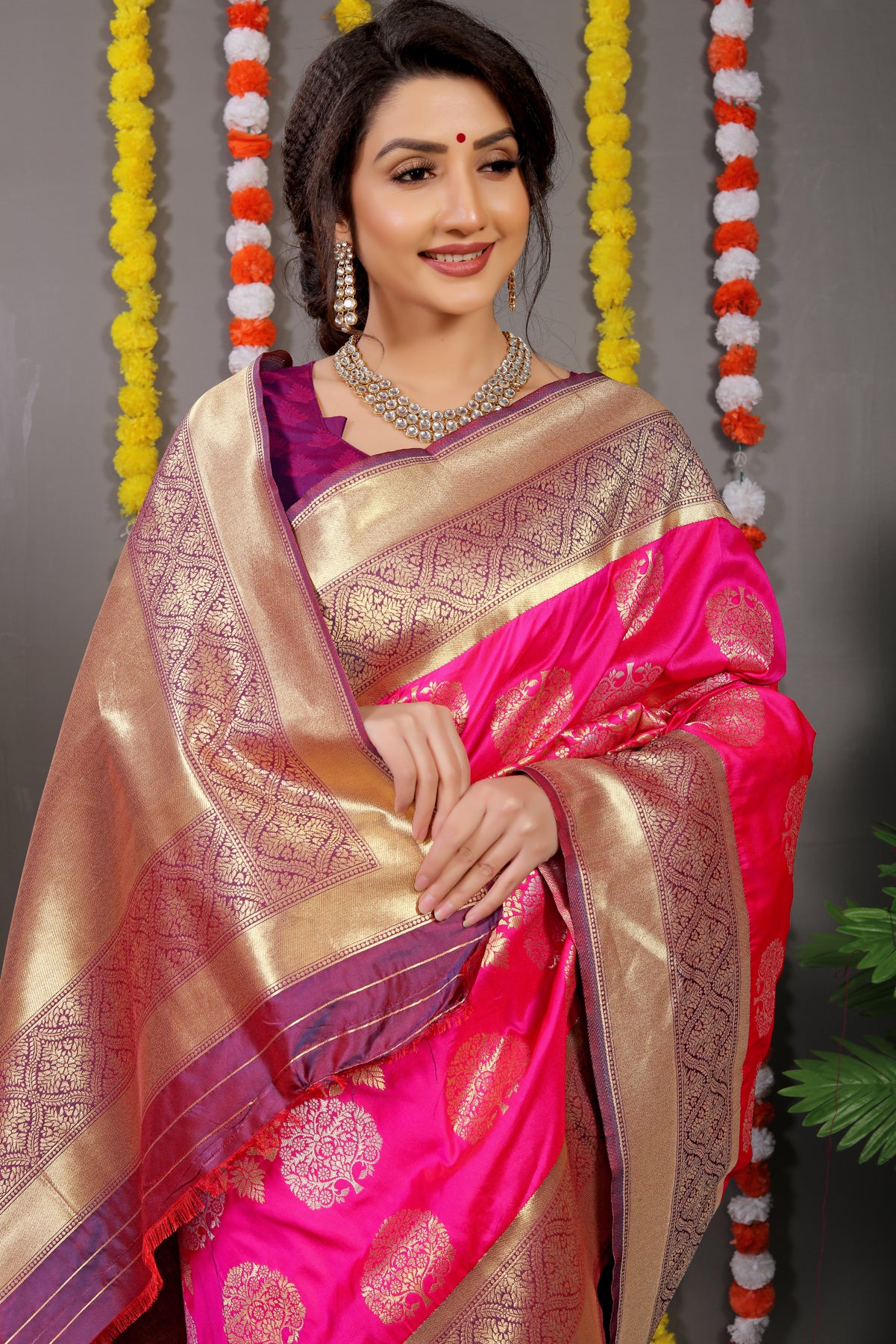 Pink Paithani Silk Saree With Zari Weaving Banarasi Silk Saree