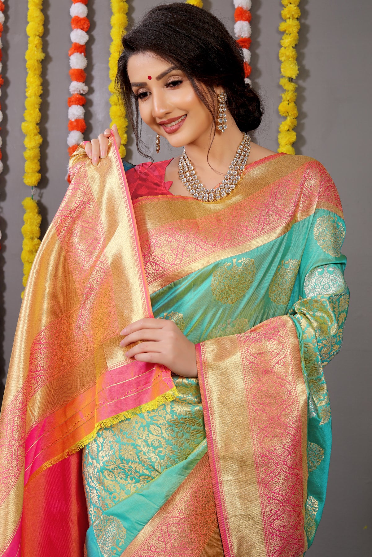 Sky Blue Paithani Silk Saree With Zari Weaving Banarasi Silk Saree