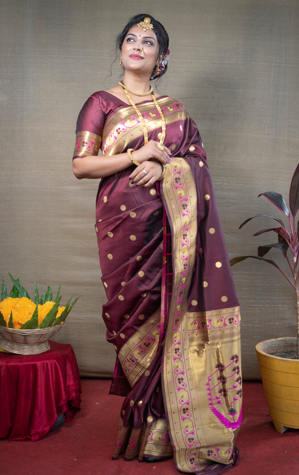 Wine Pure Silk Festival Wear Paithani Saree pavitrapaithanisilk 86005