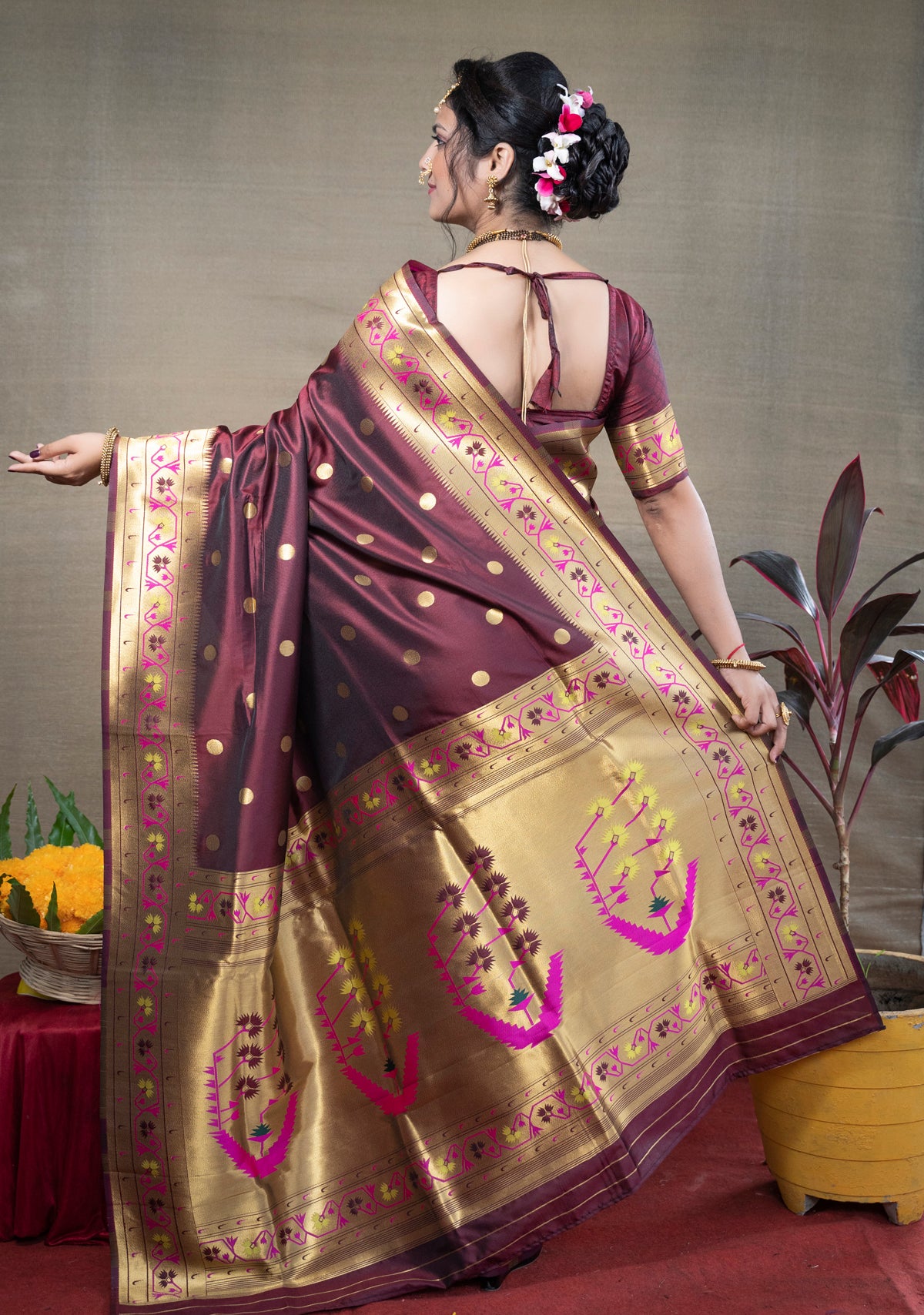 Maroon Pure Paithani Silk Saree