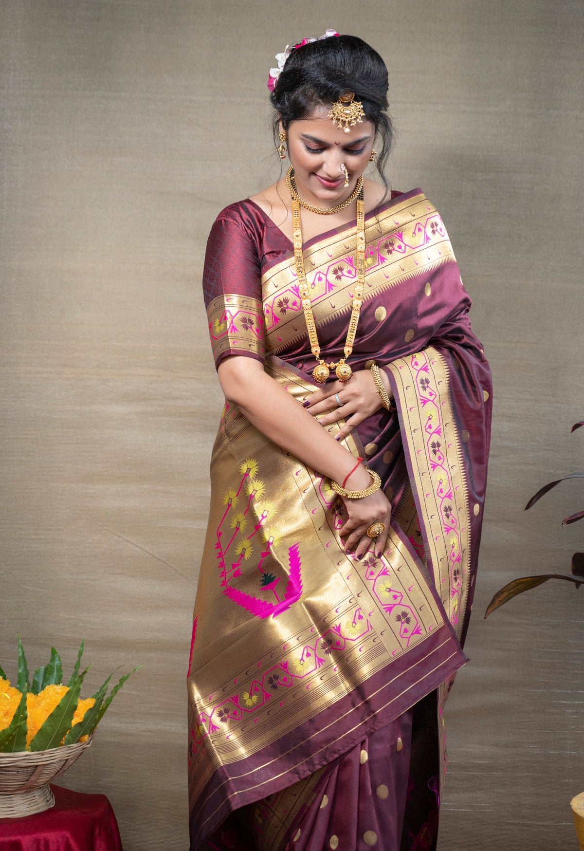 Maroon Pure Paithani Silk Saree