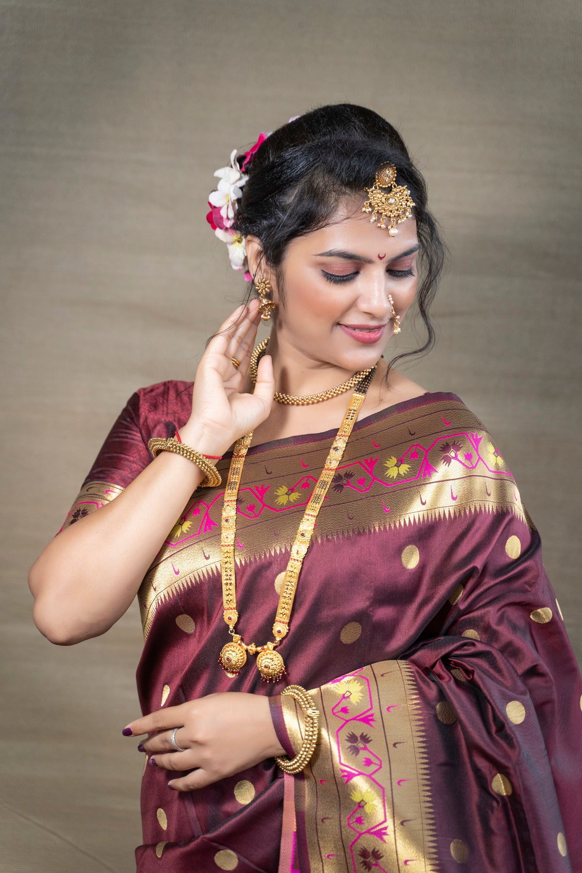 Maroon Pure Paithani Silk Saree