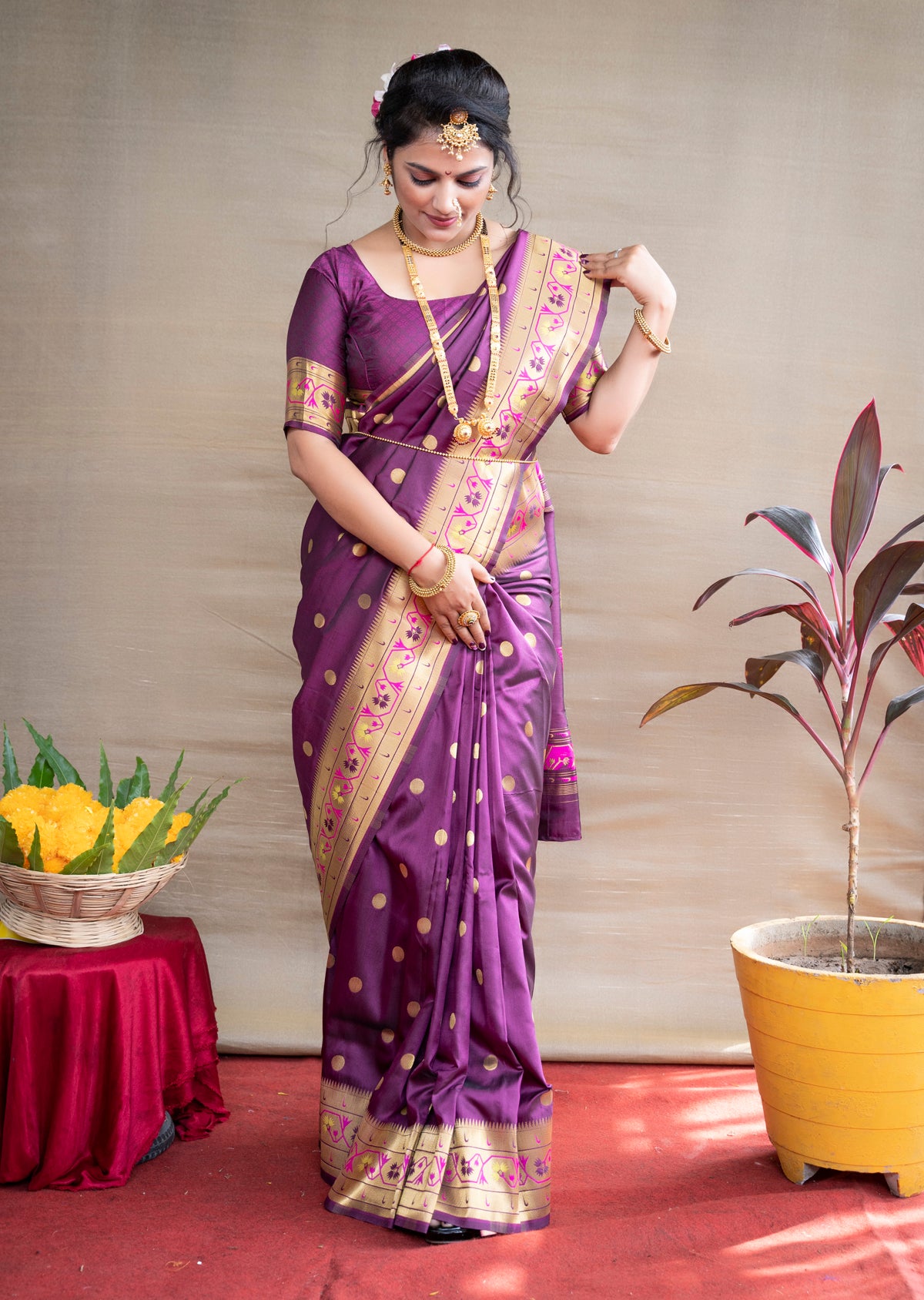 Wine Pure Paithani Silk Saree