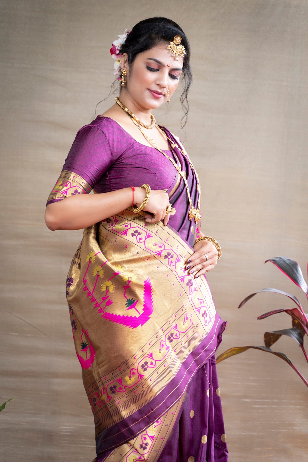 Wine Pure Paithani Silk Saree