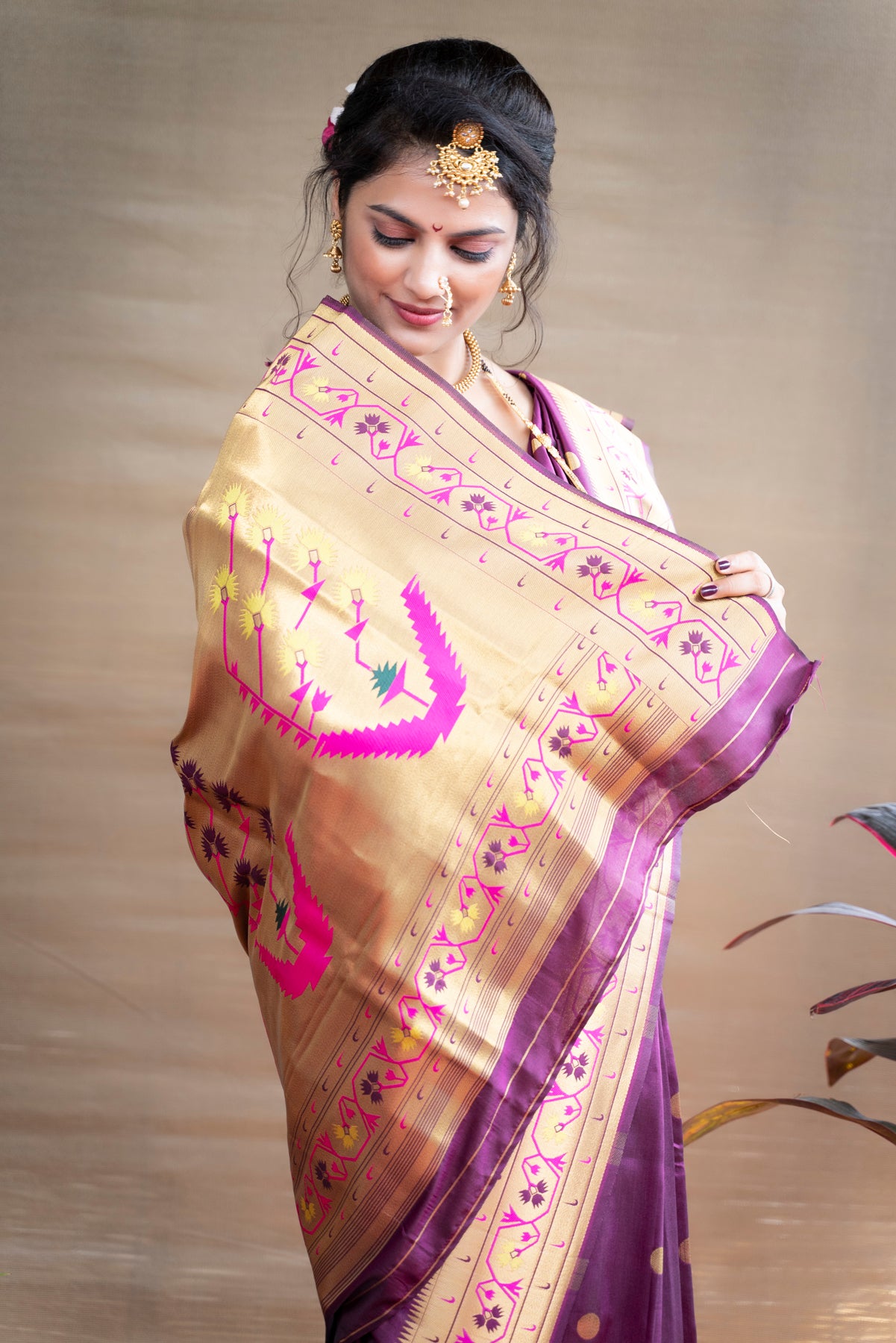 Wine Pure Paithani Silk Saree