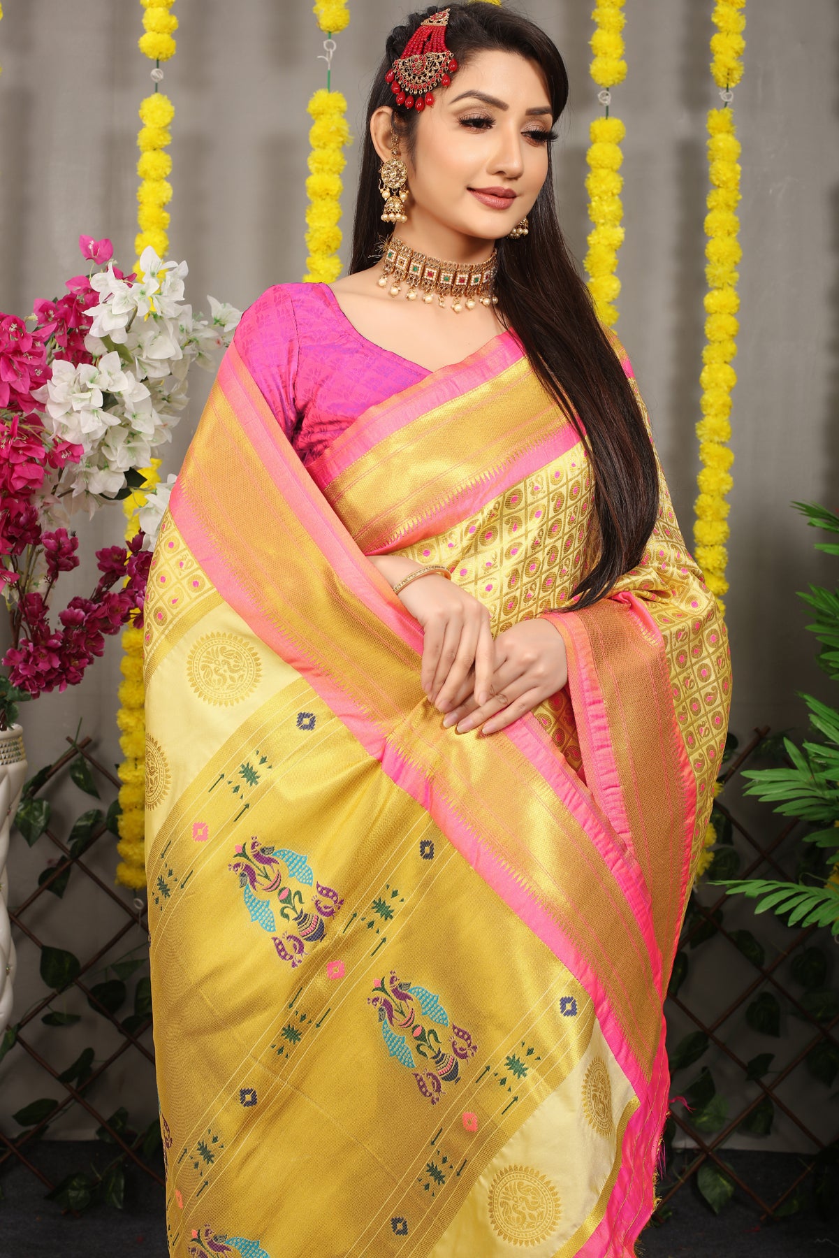 Golden  Kanchipuram Pattu Silk Saree Silk Saree