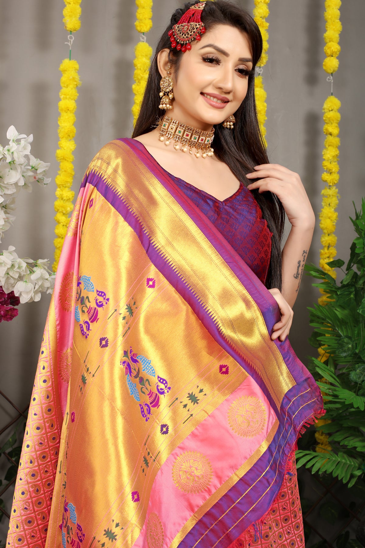 Peach Kanchipuram Pattu Silk Saree