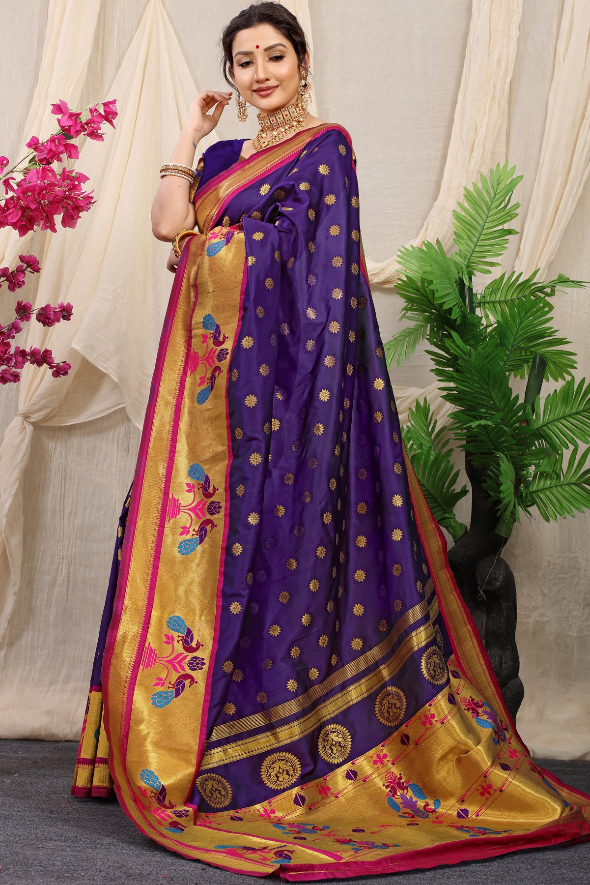 Purple Paithani Silk Saree With Zari Handloom Weaving Banarasi Silk Saree