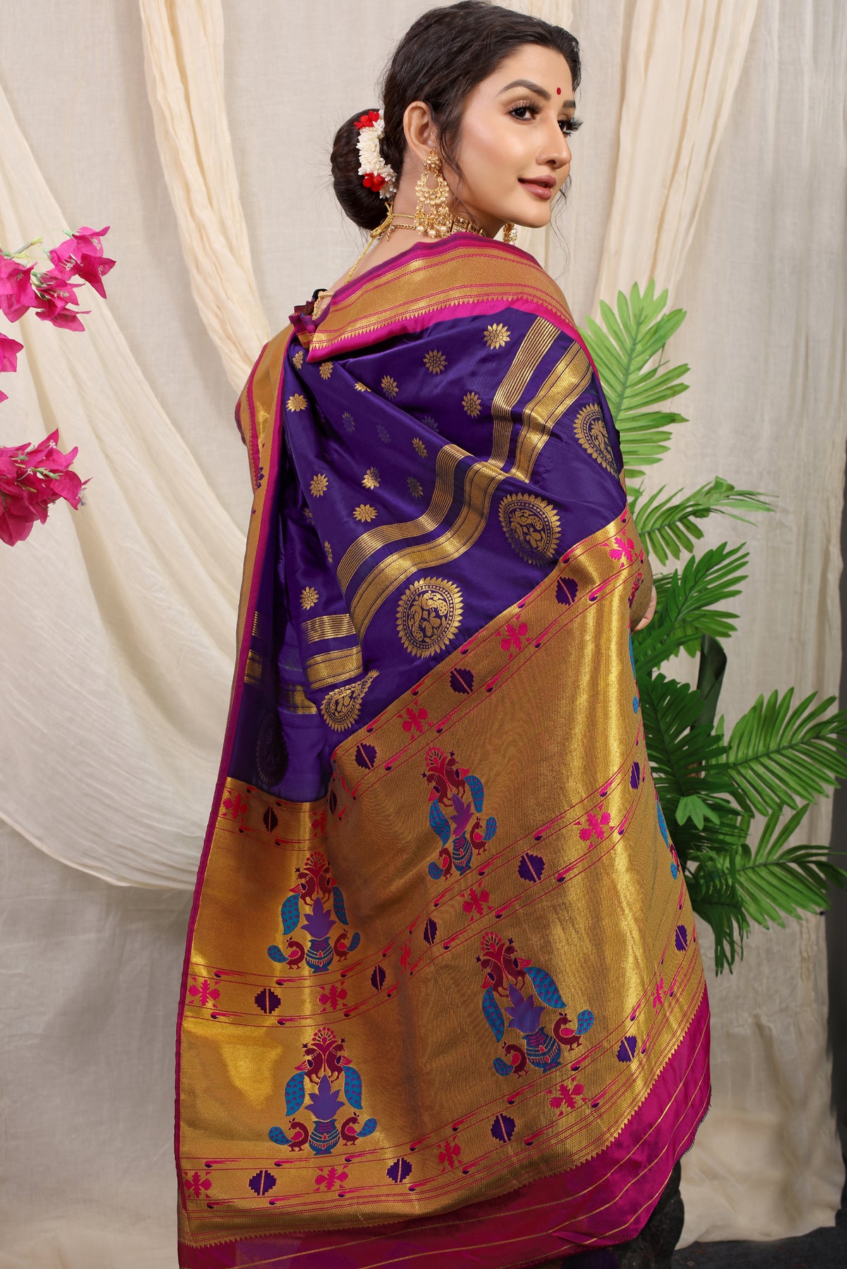 Purple Paithani Silk Saree With Zari Handloom Weaving Banarasi Silk Saree