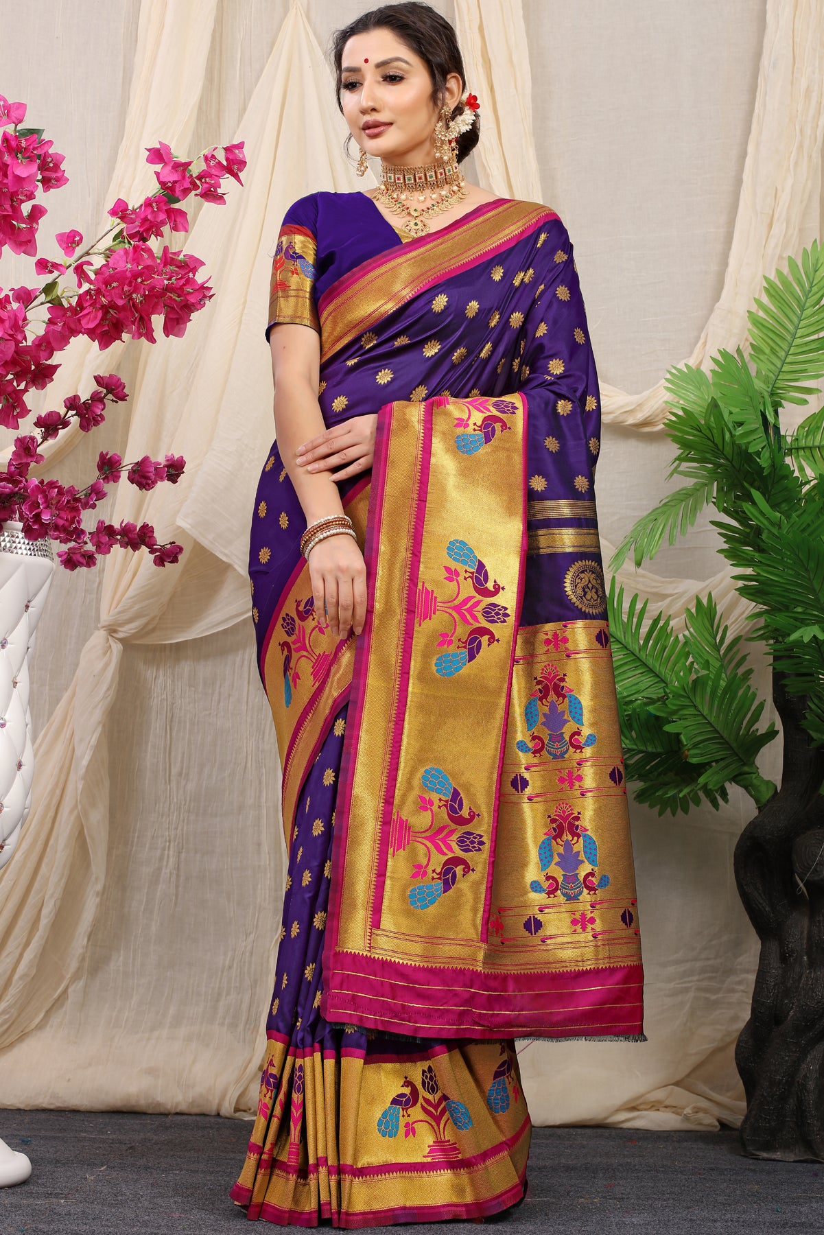 Purple Paithani Silk Saree With Zari Handloom Weaving Banarasi Silk Saree