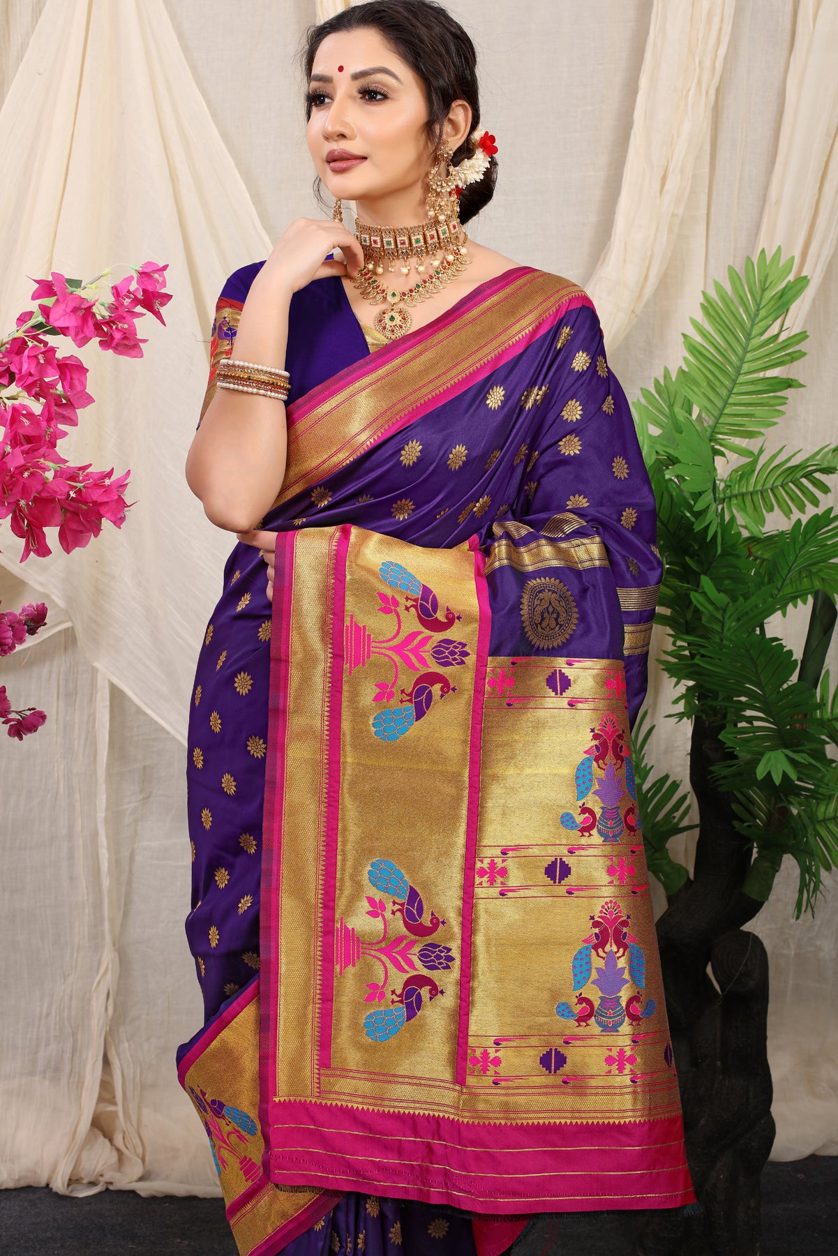 Purple Paithani Silk Saree With Zari Handloom Weaving Banarasi Silk Saree