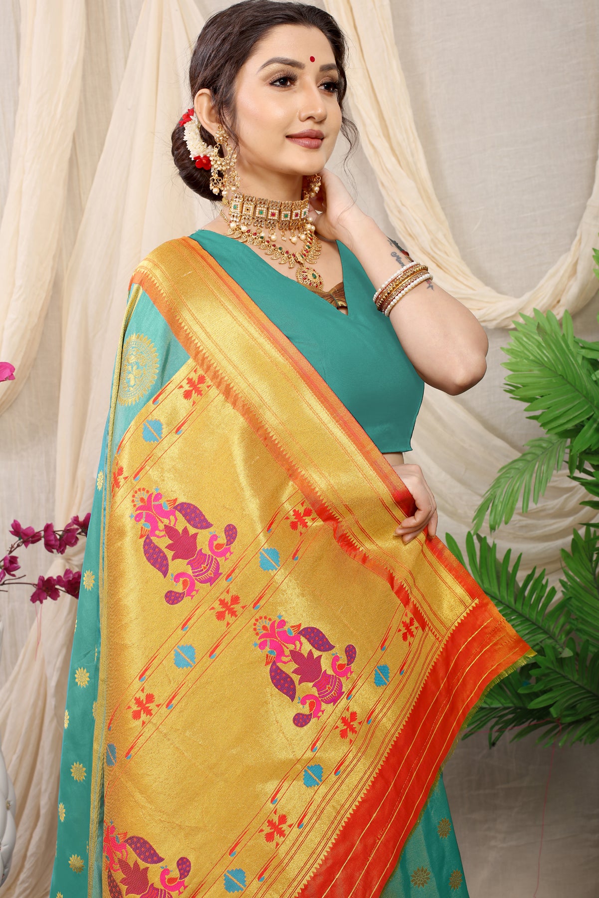 Sky Blue Paithani Silk Saree With Zari Handloom Weaving Banarasi Silk Saree