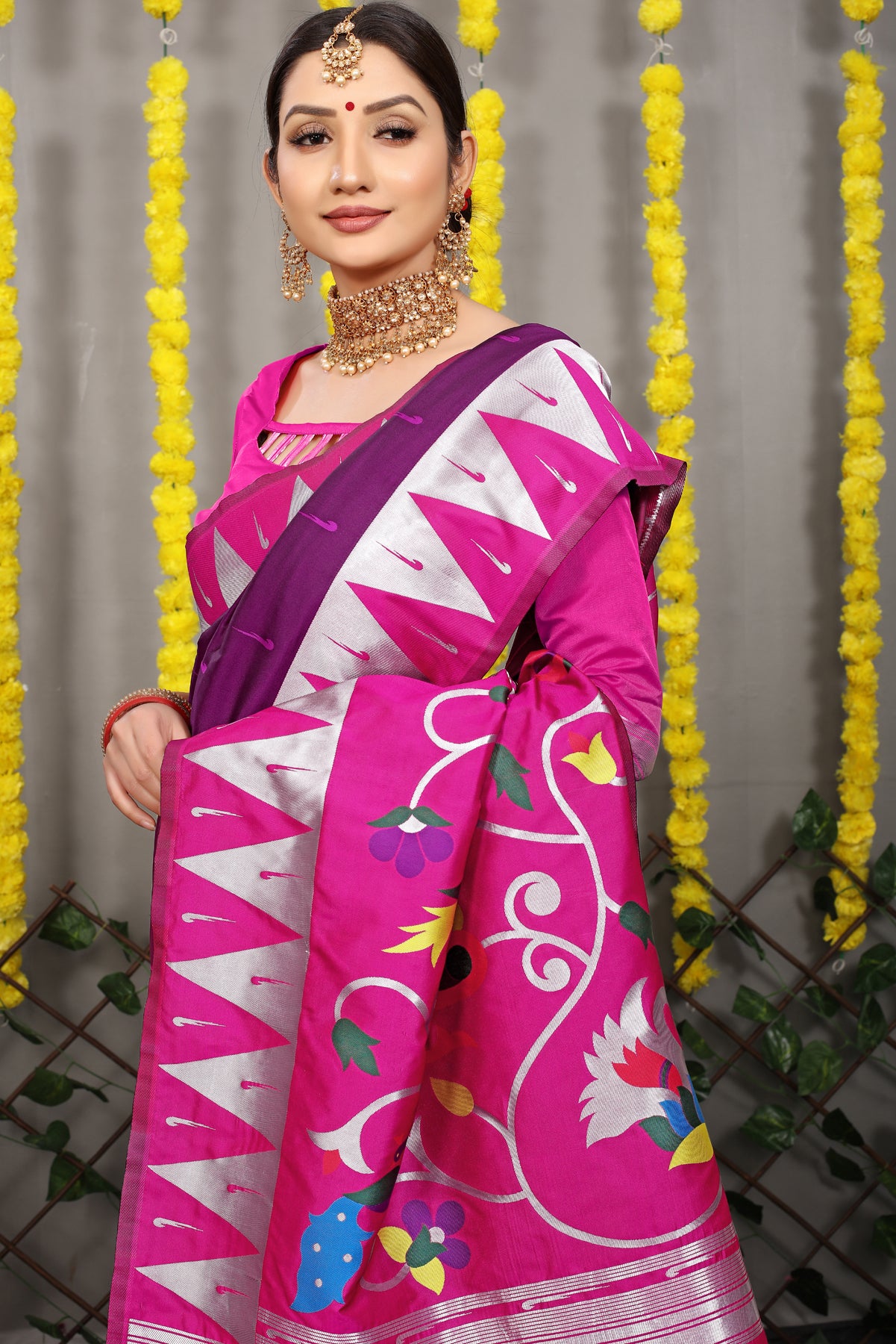 Wine Paithani Silk Saree With Zari Handloom Weaving Banarasi Silk Saree