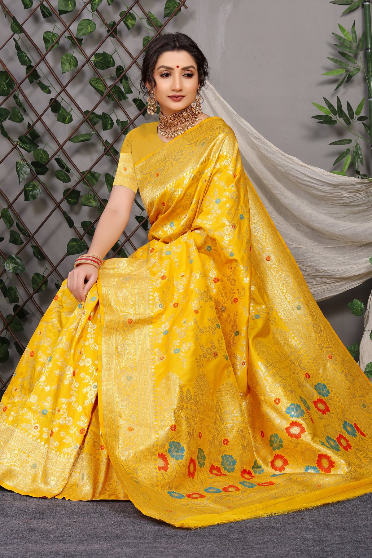 Nakshatra Yellow Kanchipuram Pattu Silk Saree