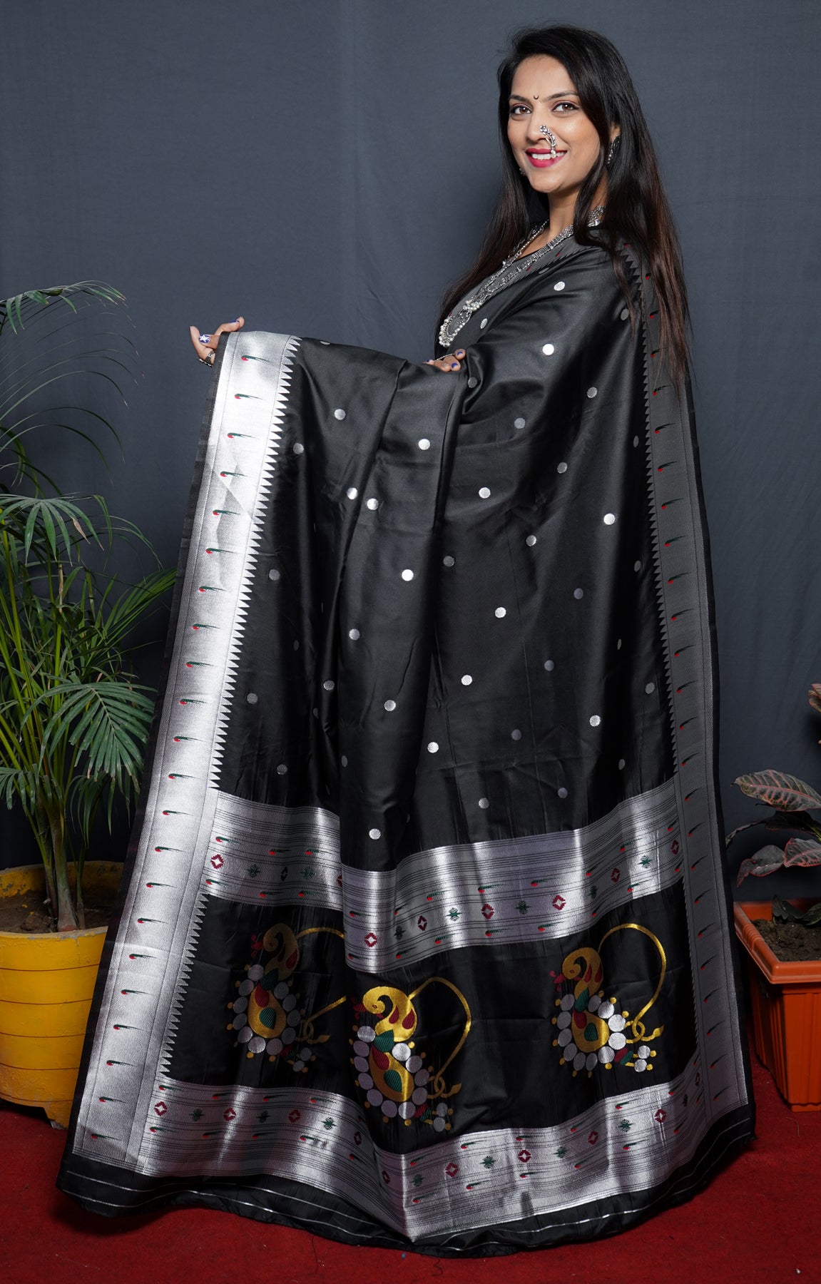 Black Soft Silk Maharashtrian Paithani Saree