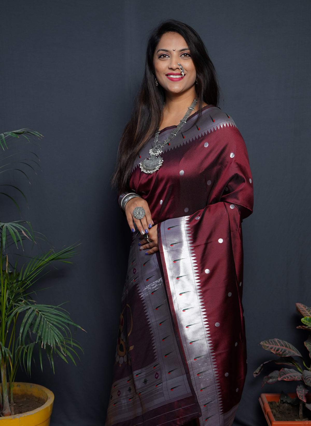 MAROON Soft Silk Maharashtrian Paithani Saree