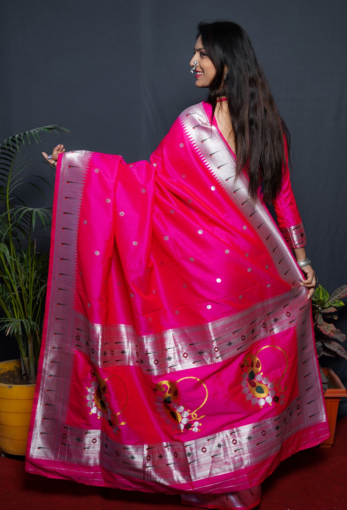 PINk Soft Silk Maharashtrian Paithani Saree