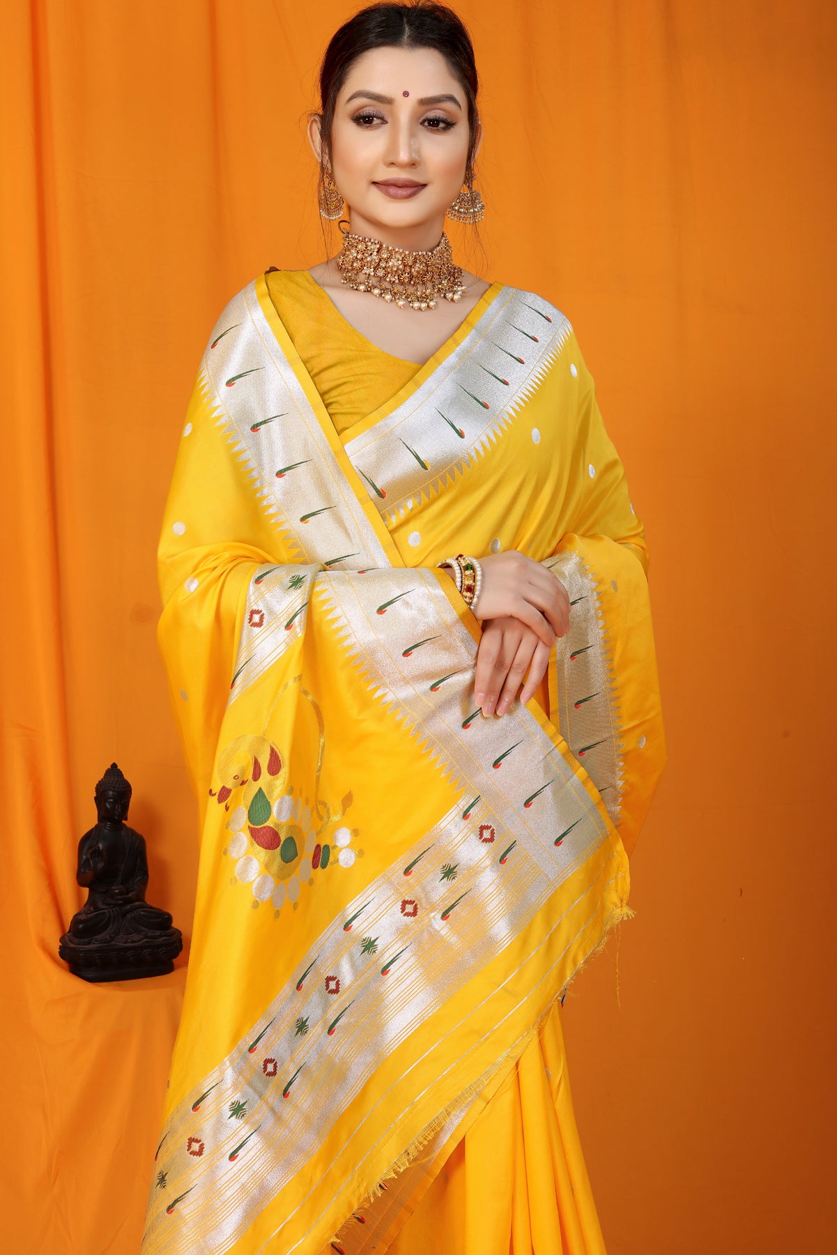 Yellow Soft Silk Maharashtrian Paithani Saree