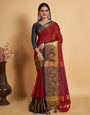 Red Soft Silk Pure Base With Contrass Blouse And Pallu Saree