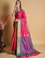 Pink Soft Silk Aure Base With Contrass Blouse And  Saree