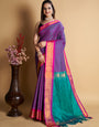 Rama Soft Silk Aure Base With Contrass Blouse And  Saree