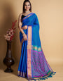 Royal Blue Soft Silk Aure Base With Contrass Blouse And  Saree
