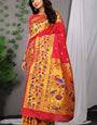 Red Paithani Silk Saree With Zari Weaving Banarasi Silk Saree