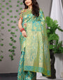 Sky Blue Paithani Silk Saree With Zari Weaving Banarasi Silk Saree