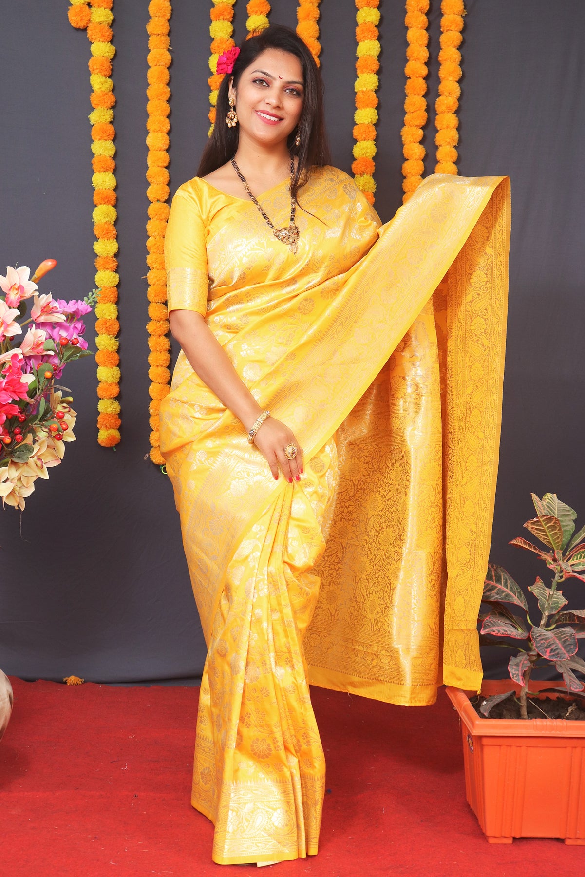 Yellow  Paithani Silk Saree