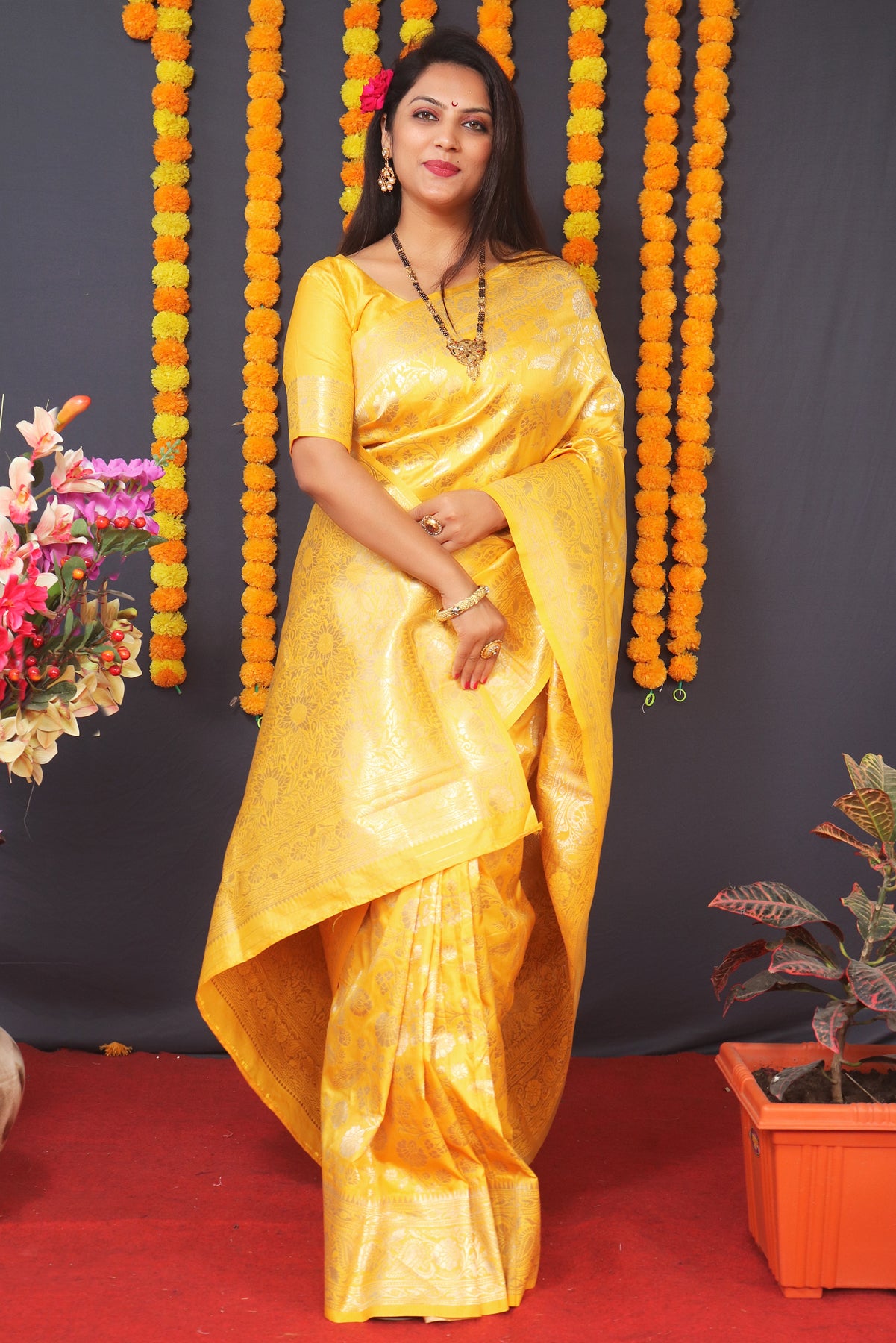 Yellow  Paithani Silk Saree