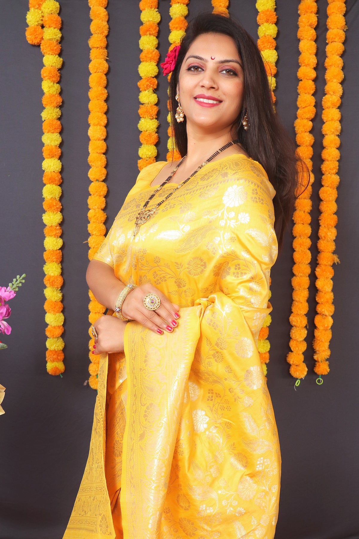 Yellow  Paithani Silk Saree