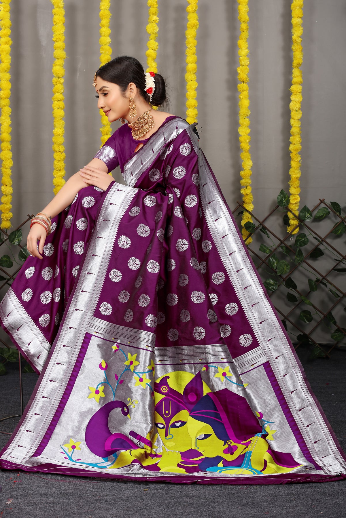 Purple Paithani Silk Saree With Zari Weaving Banarasi Silk Saree