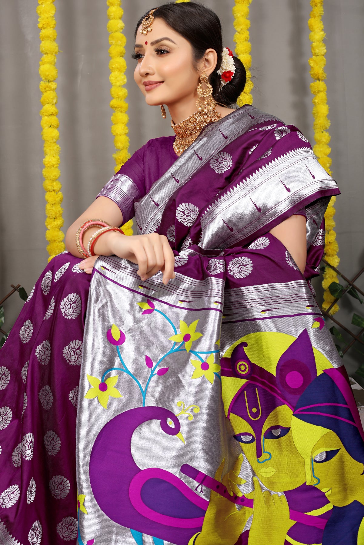 Purple Paithani Silk Saree With Zari Weaving Banarasi Silk Saree