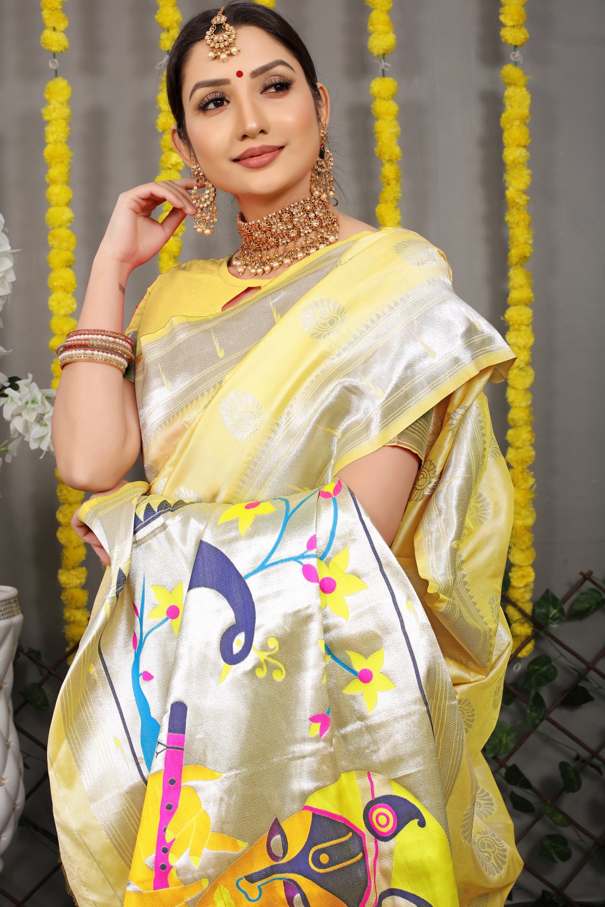 Yellow Paithani Silk Saree With Zari Zari Weaving Banarasi Silk Saree