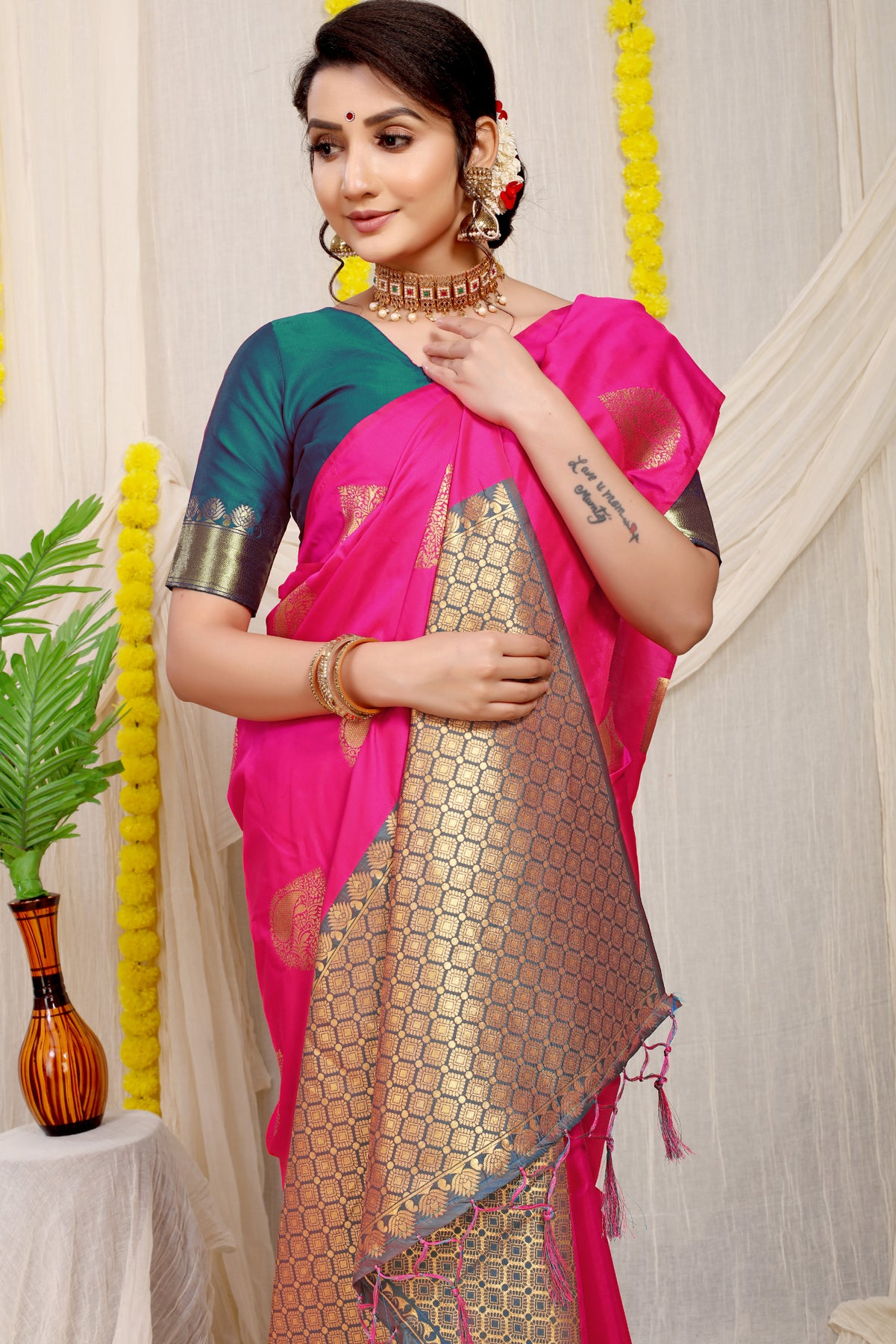 Pink Kanchipuram Pattu Silk Saree