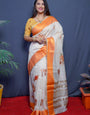 Orange Linen Silk Pure Paithani Silk Saree