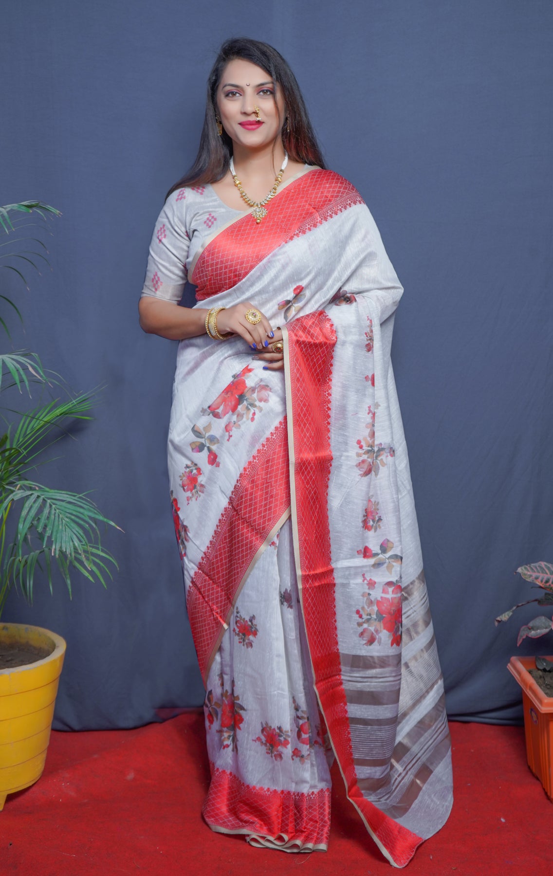 Red Linen Silk Paithani Silk Saree