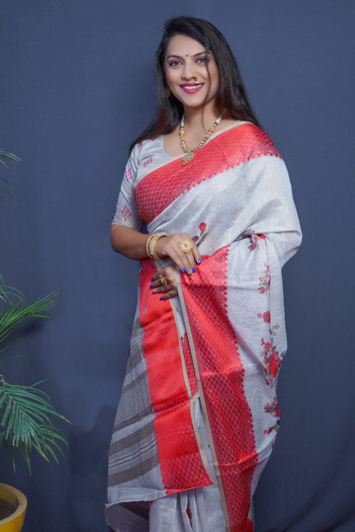 Red Linen Silk Paithani Silk Saree