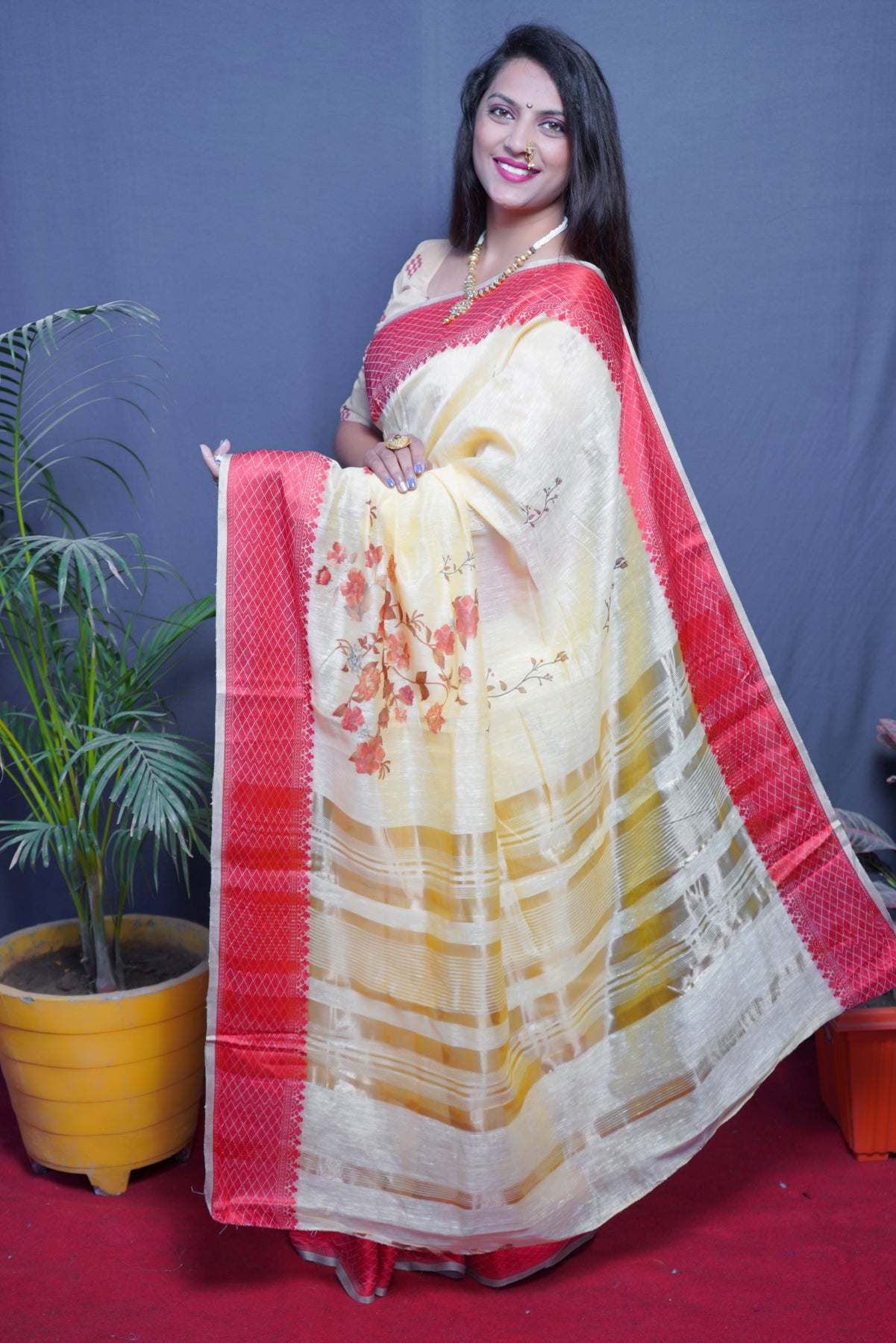 Yellow Linen Silk Pure Paithani Silk Saree