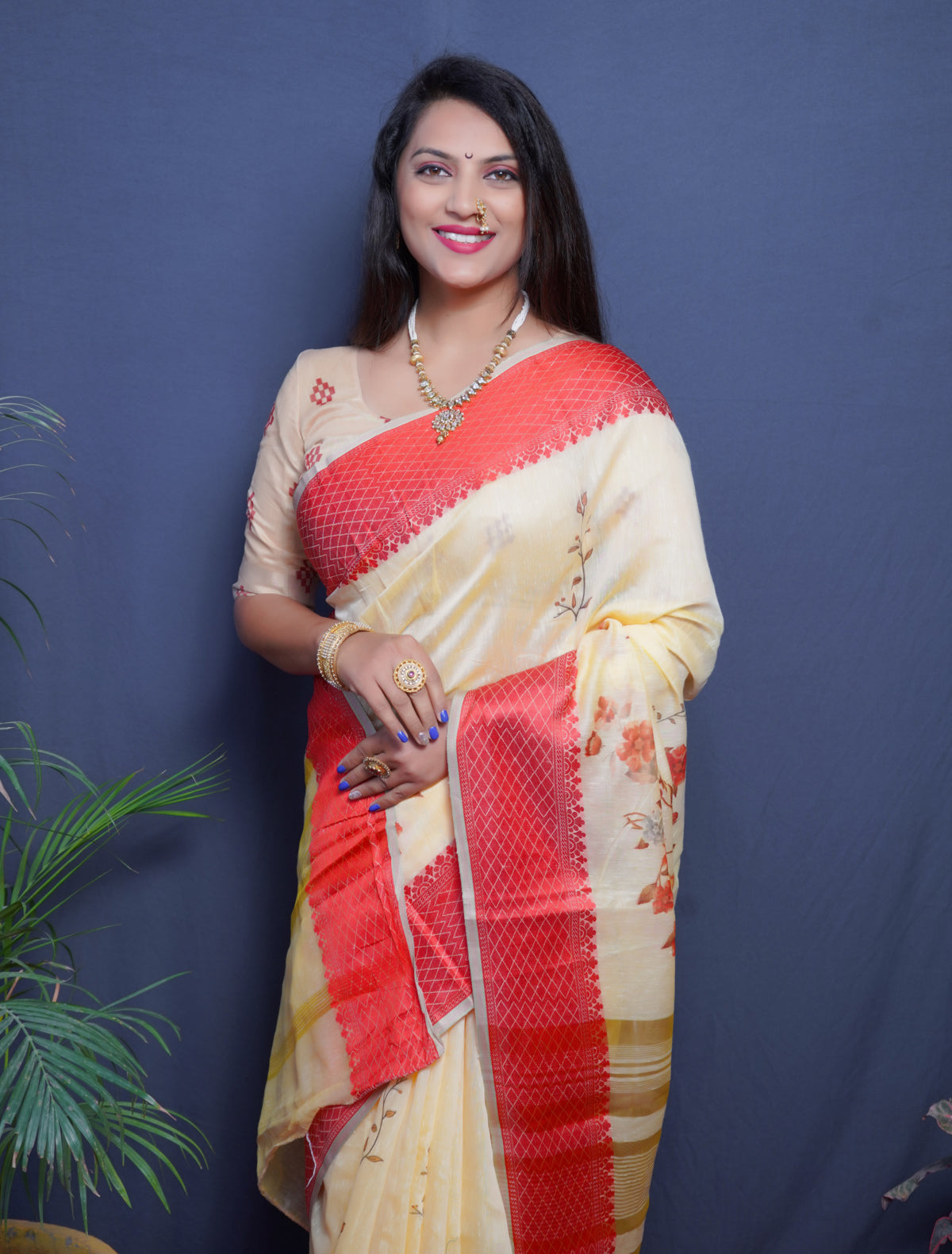 Yellow Linen Silk Pure Paithani Silk Saree