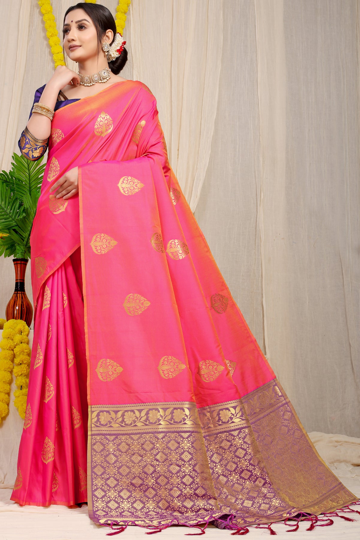 Pink Kanchipuram Pattu Silk Saree