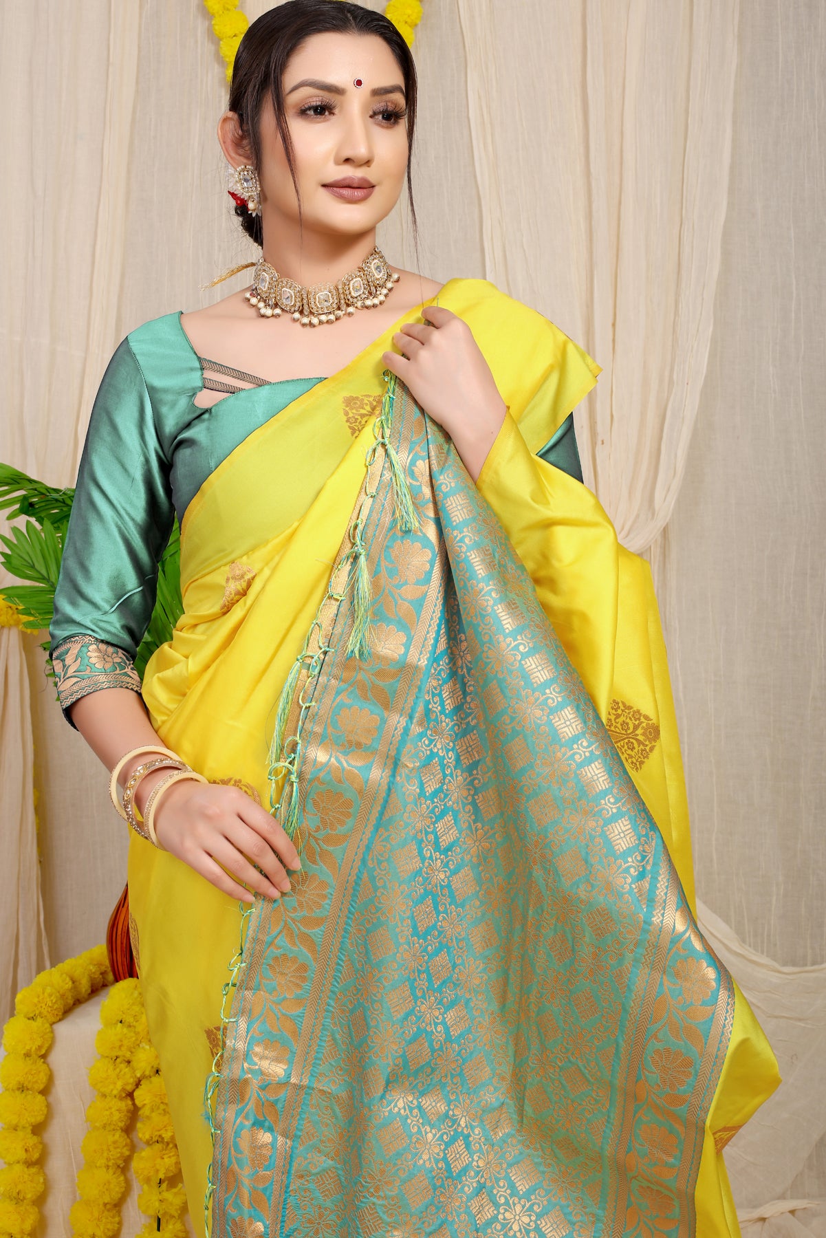 Light Yellow Kanchipuram Pattu Silk Saree