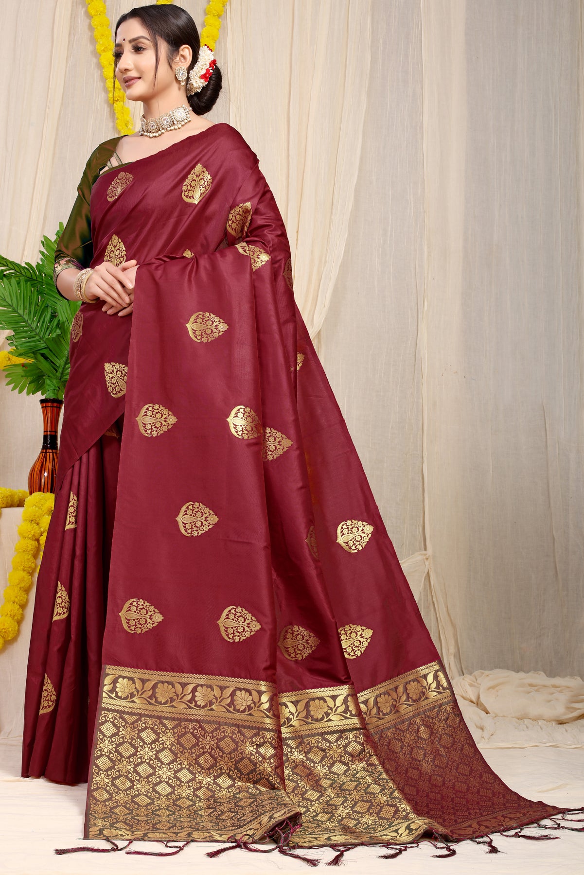 Maroon Kanchipuram Pattu Silk Saree