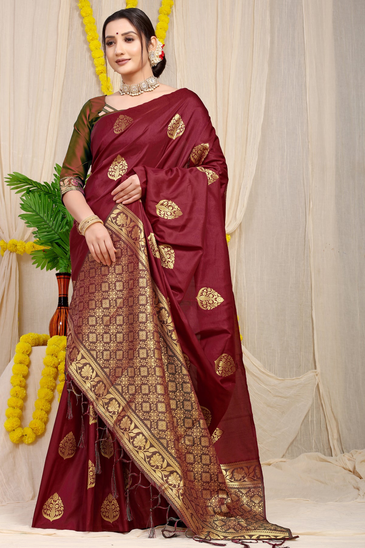 Maroon Kanchipuram Pattu Silk Saree