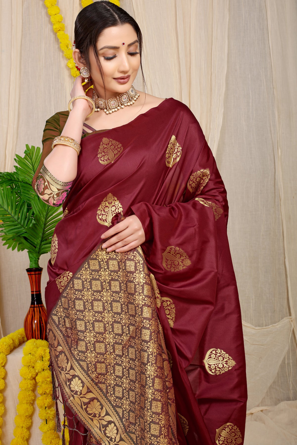 Maroon Kanchipuram Pattu Silk Saree